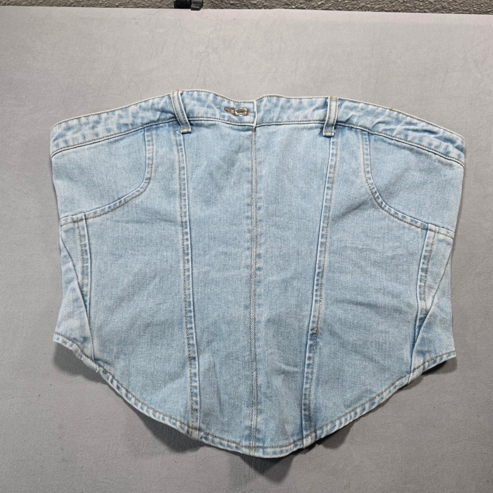 PrettyLittleThing Plus Light Blue Wash Jean Waistband Detail Denim Corset US 14*